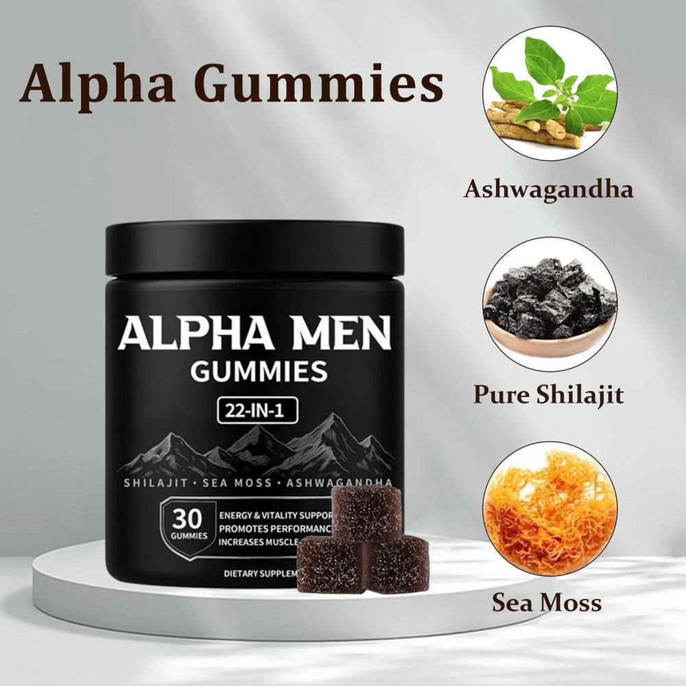 WSJAWH Alpha Gummies being poured from the bottle for easy daily use.