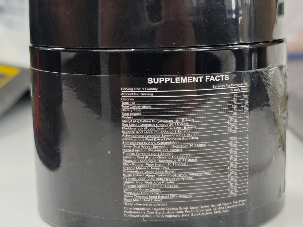 WSJAWH Alpha Gummies ingredients label close view with natural formula cues.