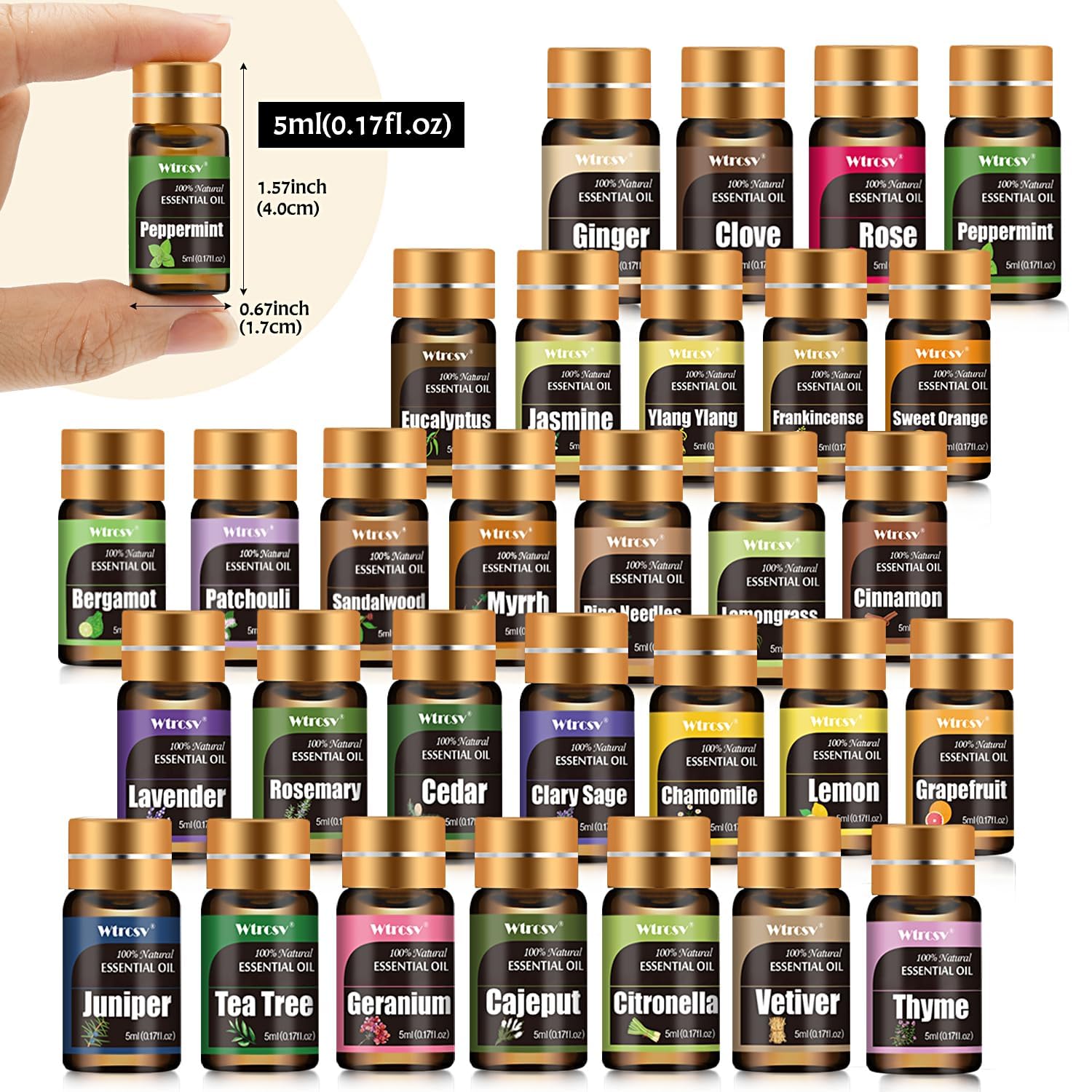 Wtrcsv 30-scent display shows variety for diffuser blends.