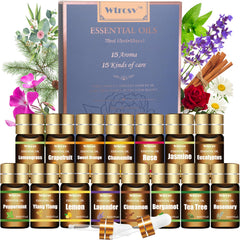 Wtrcsv essential oils set top 15 bottles for diffuser blends and DIY projects.