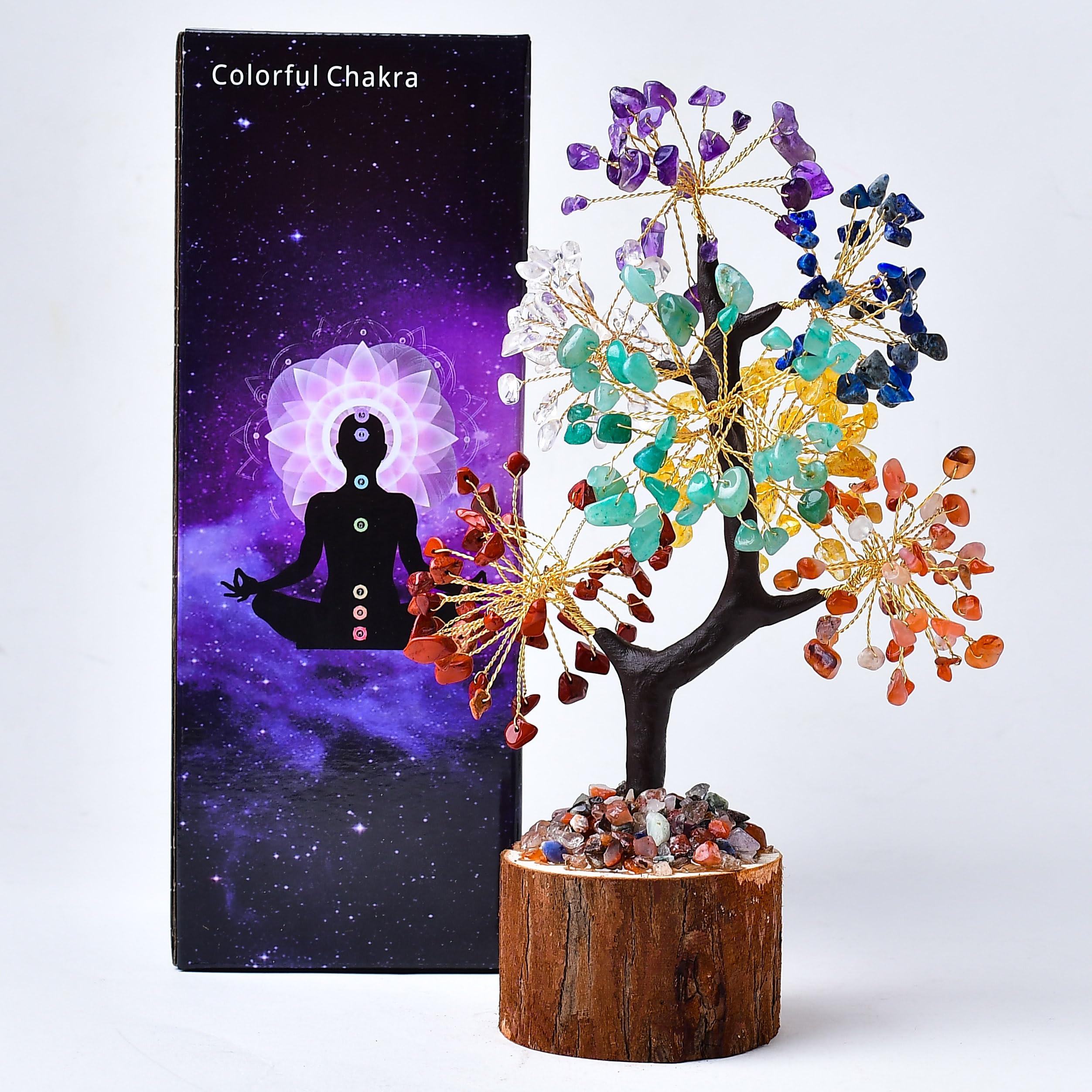 WUYOUSHI 7 Chakra Crystal Tree on wood base boosts desk energy and harmony