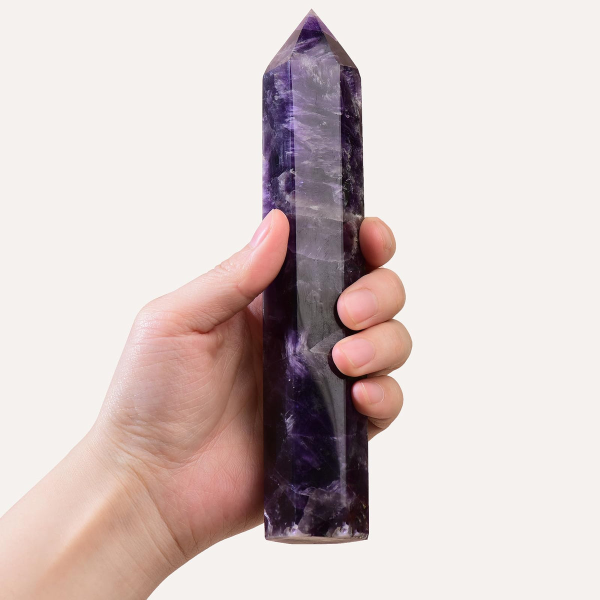 WUYOUSHI Dream Amethyst Wand, front view, natural color variation ideal for meditation