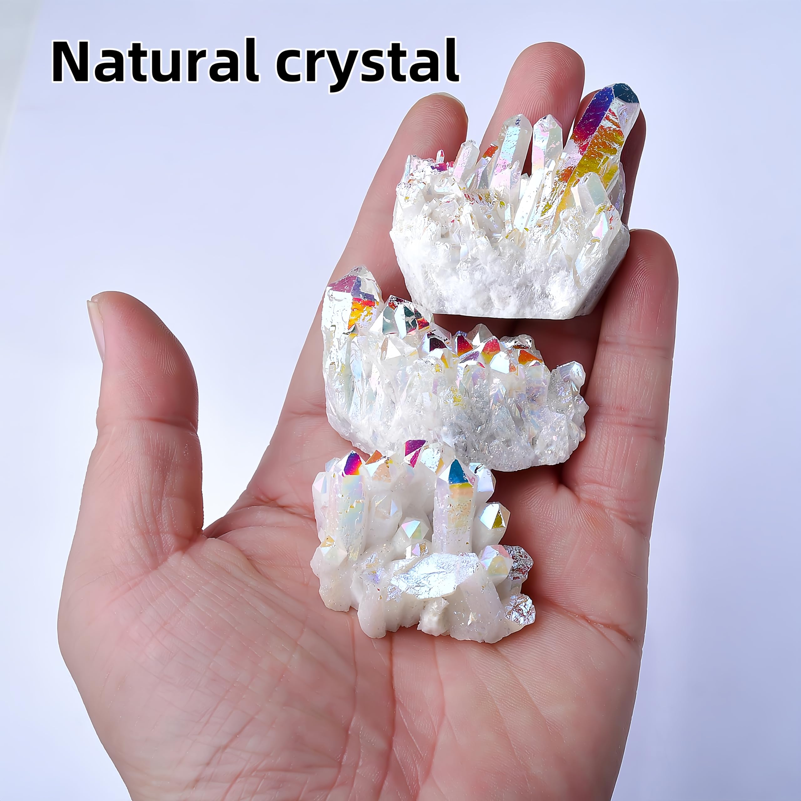 WUYOUSHI Rainbow-coated crystal cluster adds shimmering visual interest during meditation.