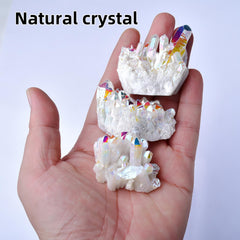 WUYOUSHI Rainbow-coated crystal cluster adds shimmering visual interest during meditation.