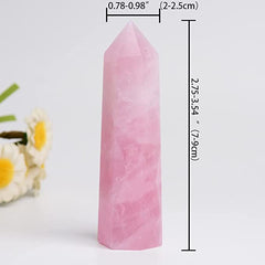WUYOUSHI Rose Quartz Tower size closeup showing 2.75–3.54 inch height