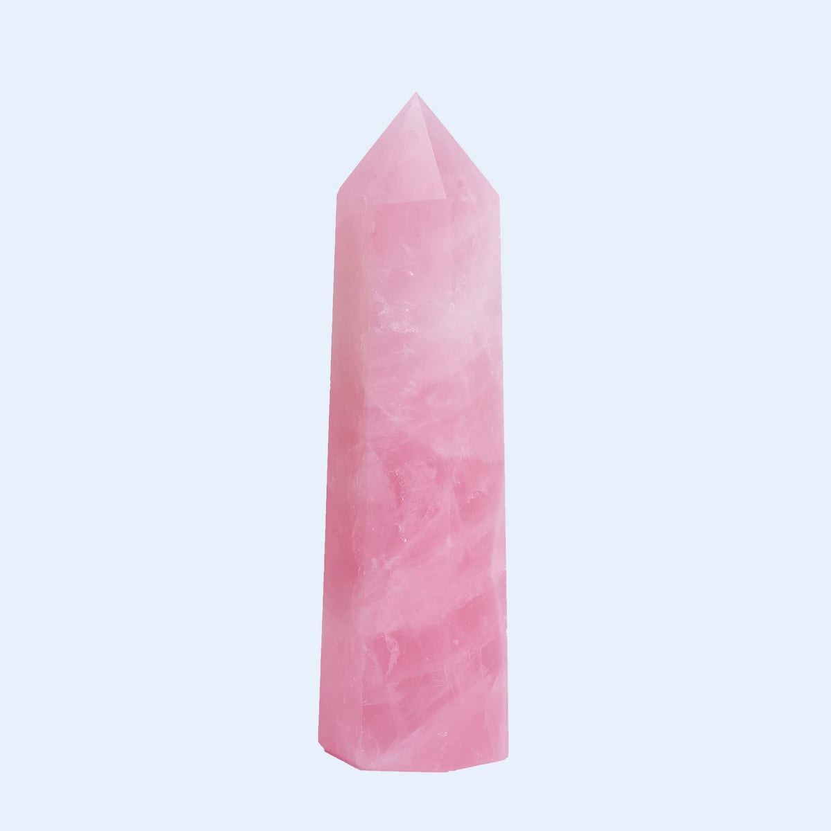 WUYOUSHI Rose Quartz Tower spire closeup highlighting polished crystal for meditation