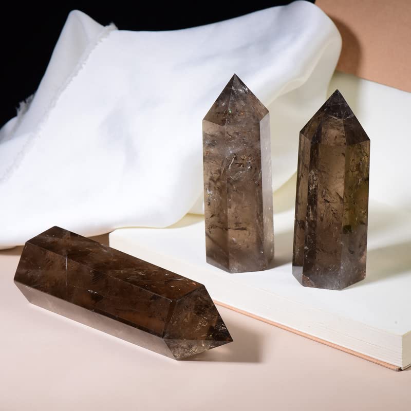 WUYOUSHI smoky quartz tower serves as serene desk decor with calming energy