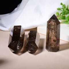 WUYOUSHI hand-polished smoky quartz tower shows natural texture for mindful practice