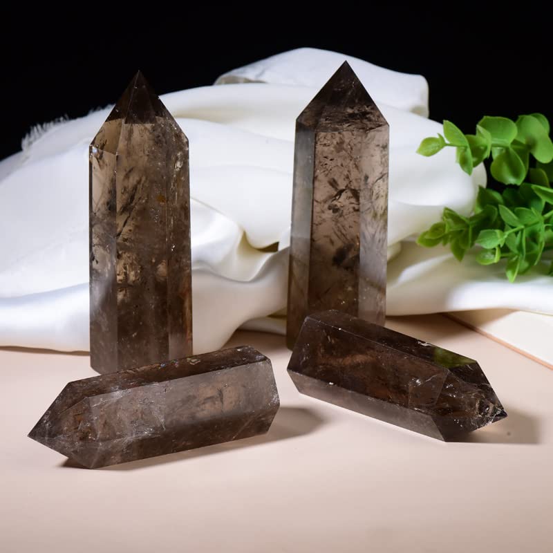 WUYOUSHI smoky quartz tower reveals natural color variations and unique character