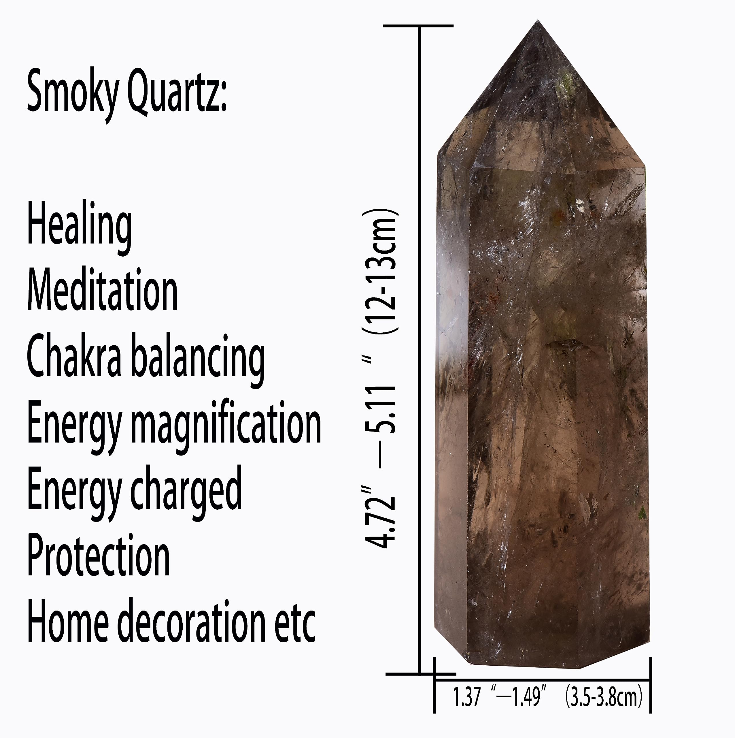WUYOUSHI smoky quartz tower spire close-up highlighting polished surface for focus
