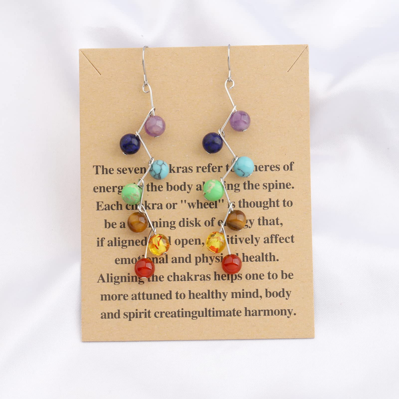 WUSUANED chakra stone dangle earrings showcasing vibrant chakra colors for meditation and focus.