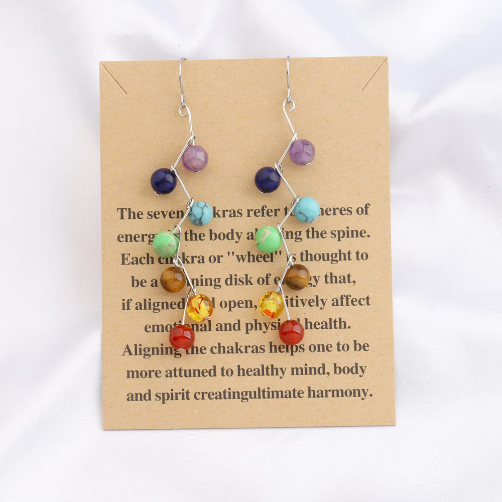 WUSUANED chakra stone dangle earrings showcasing vibrant chakra colors for meditation and focus.