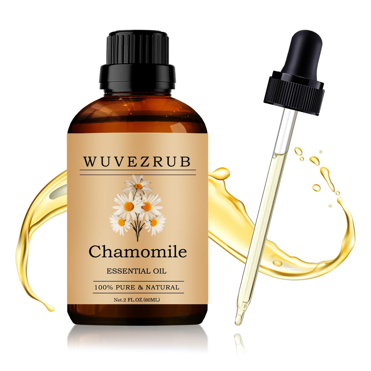 Wuvezrub Chamomile oil bottle 60ml shown for at-home aromatherapy.
