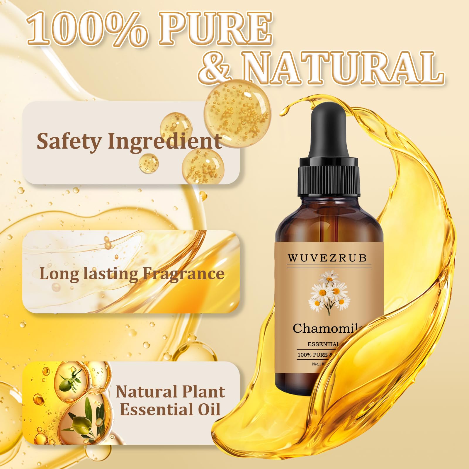 Wuvezrub Chamomile oil with precision dropper ideal for accurate dilutions.