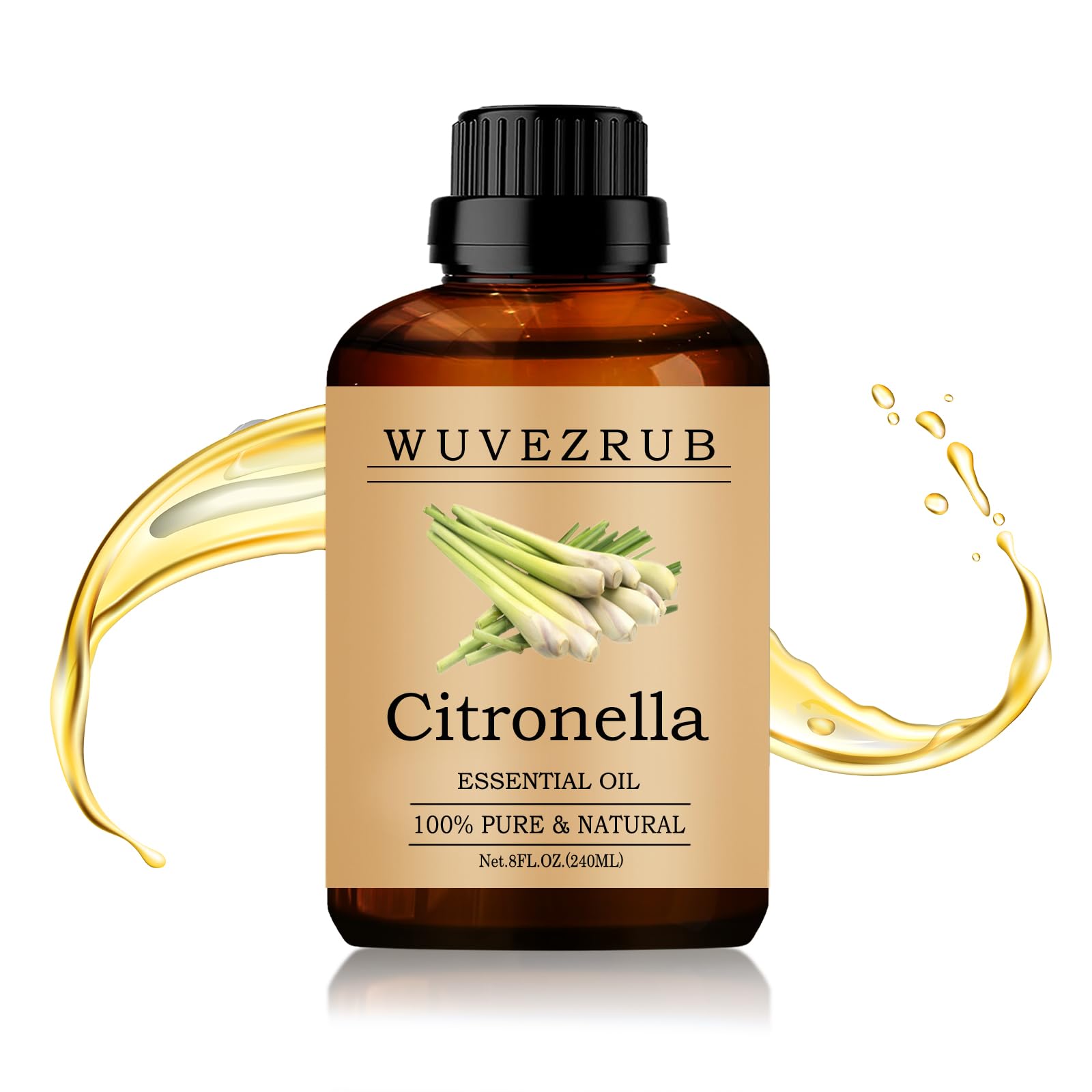 Wuvezrub Citronella oil bottle top view for pure aromatherapy ambiance.