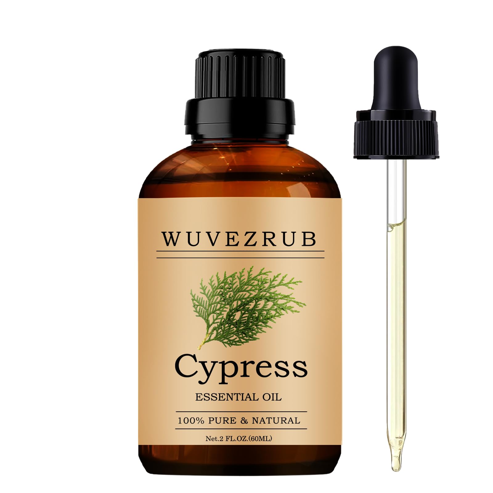 Wuvezrub Cypress essential oil bottle in 60ml for pure diffusion and aroma.