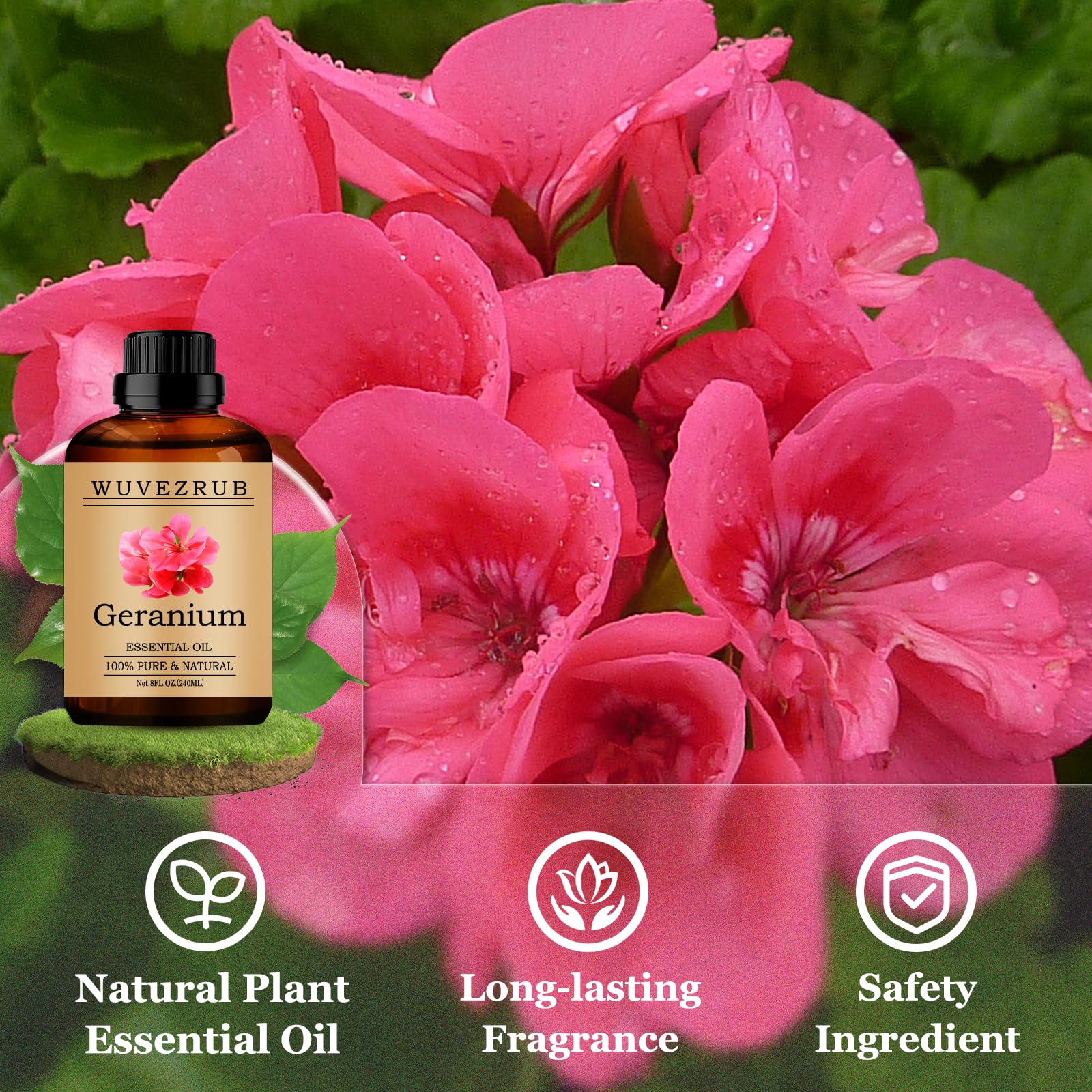 Wuvezrub Geranium oil droplets enable easy diffuser enhancement.