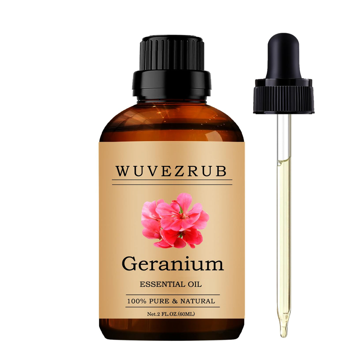 Wuvezrub Geranium Essential Oil bottle for diffusion and room fragrance