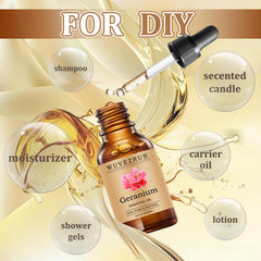 Wuvezrub Geranium Essential Oil in a diffuser setup for calming ambiance