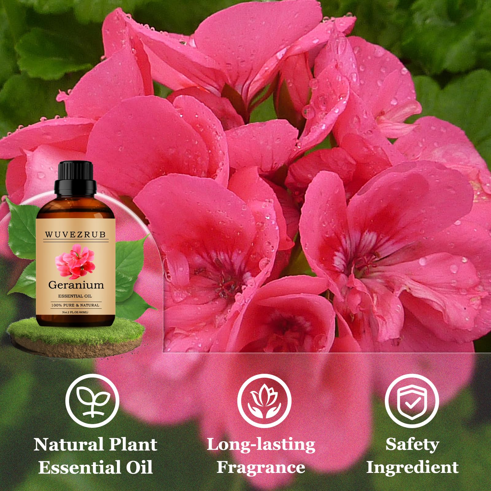 Wuvezrub Geranium Essential Oil dropper bottle for precise fragrance blending