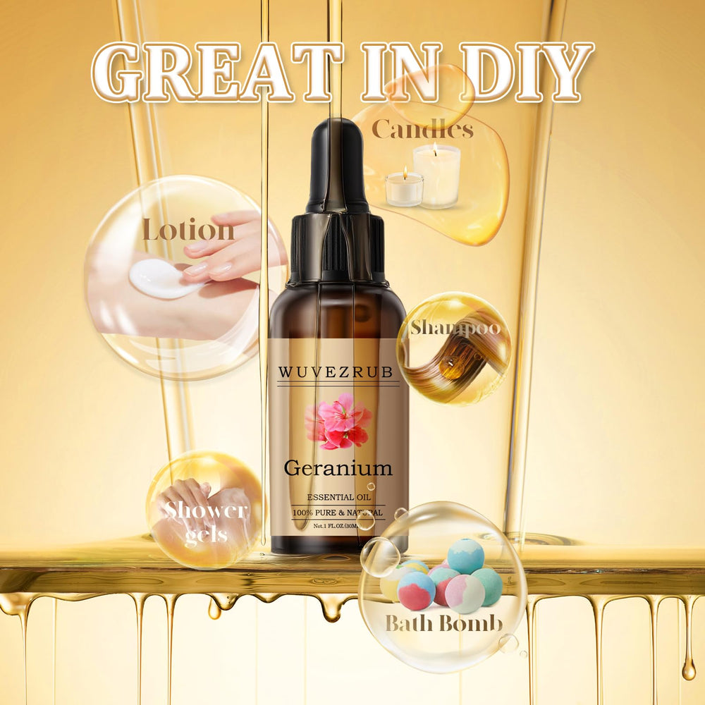 Wuvezrub Geranium oil enhances soaps and lotions with aroma.