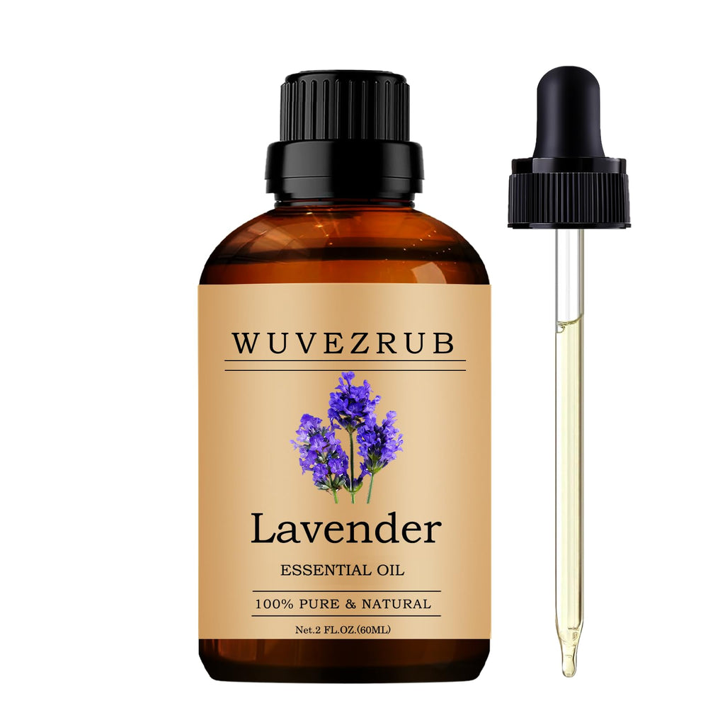 Wuvezrub Lavender oil bottle pour for a calming diffuser experience.