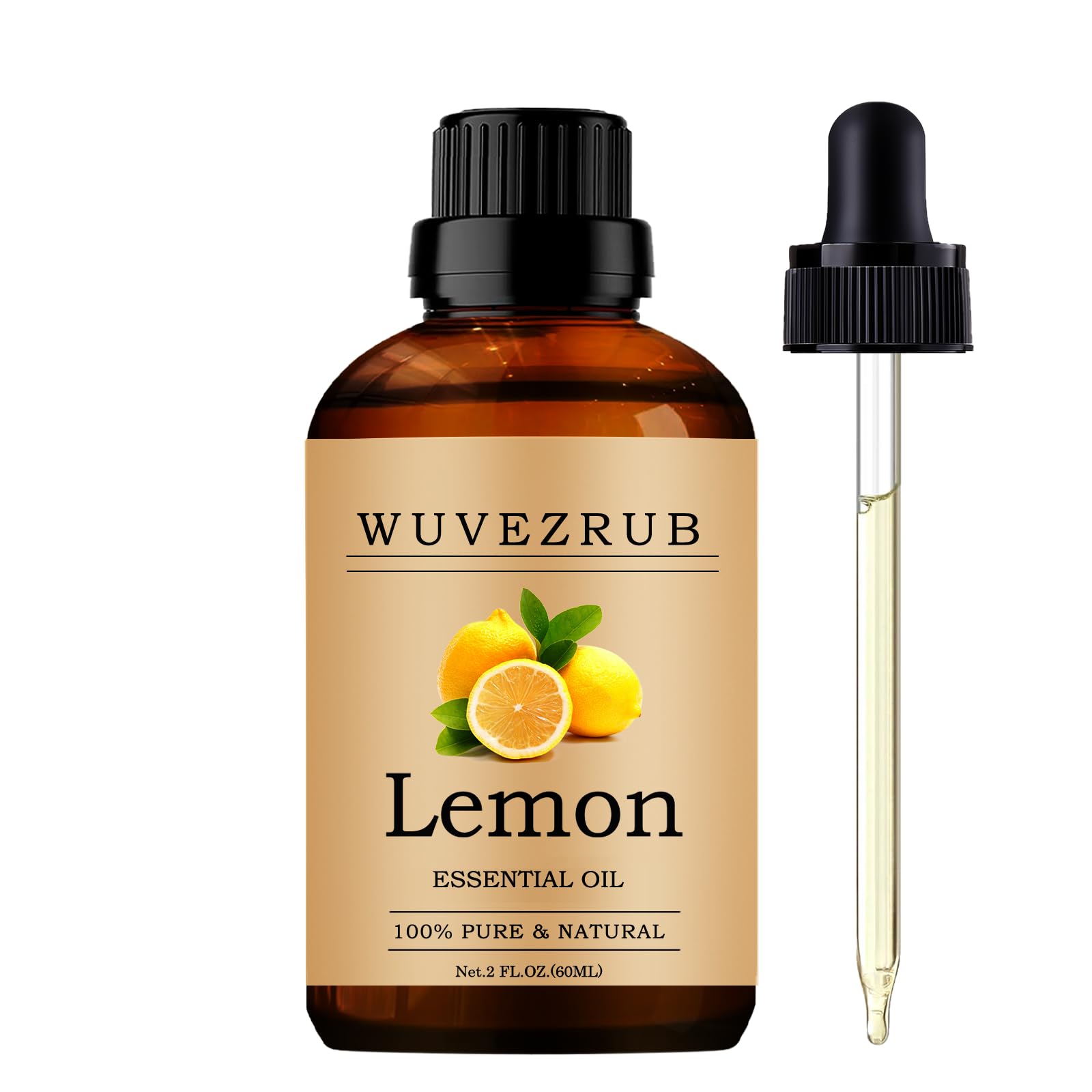 Wuvezrub lemon essential oil bottle shows pure citrus aroma for diffuser use