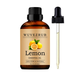 Wuvezrub lemon essential oil bottle shows pure citrus aroma for diffuser use