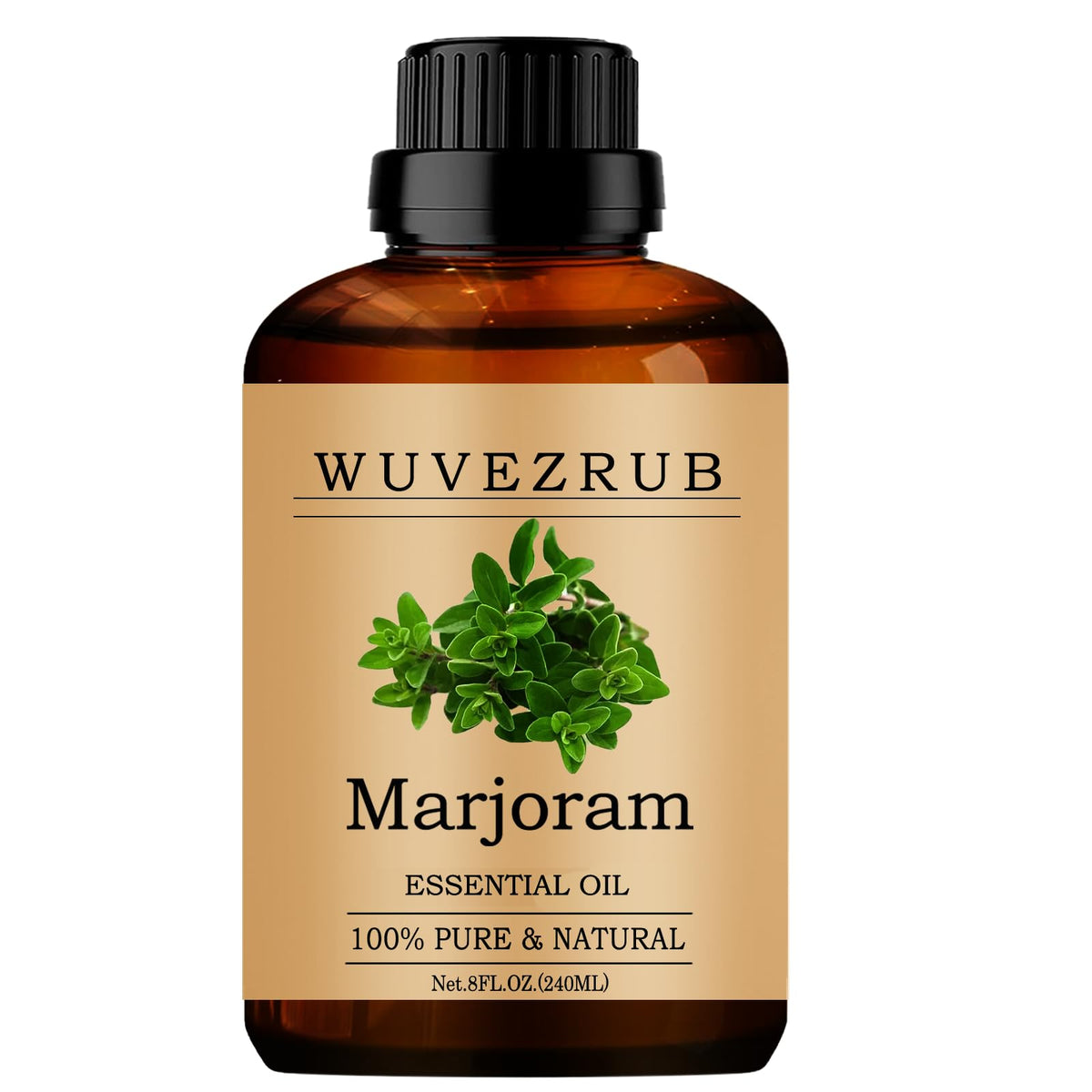 Wuvezrub marjoram oil bottle on wooden table for home aroma
