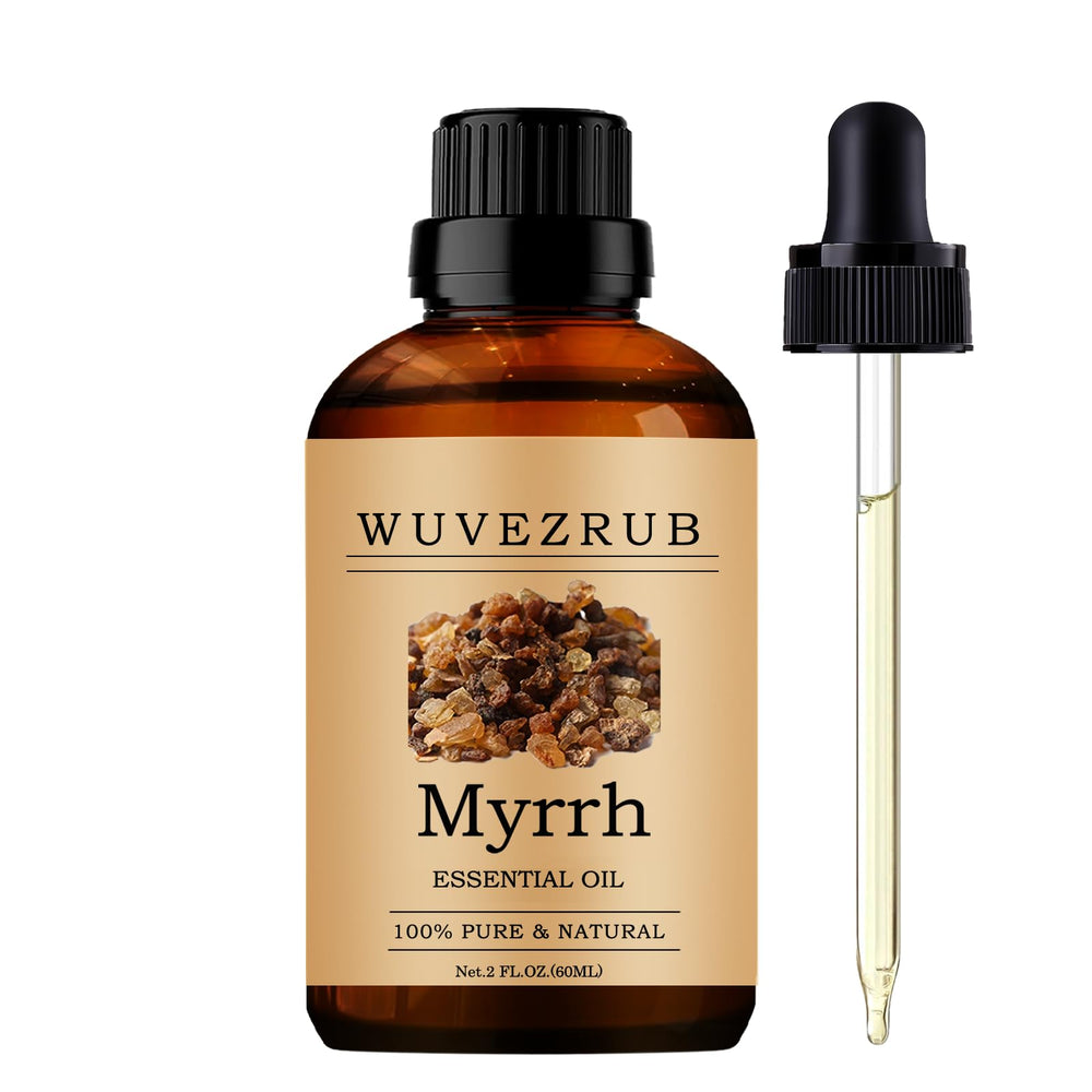 Wuvezrub Myrrh essential oil bottle ready for diffuser aroma.