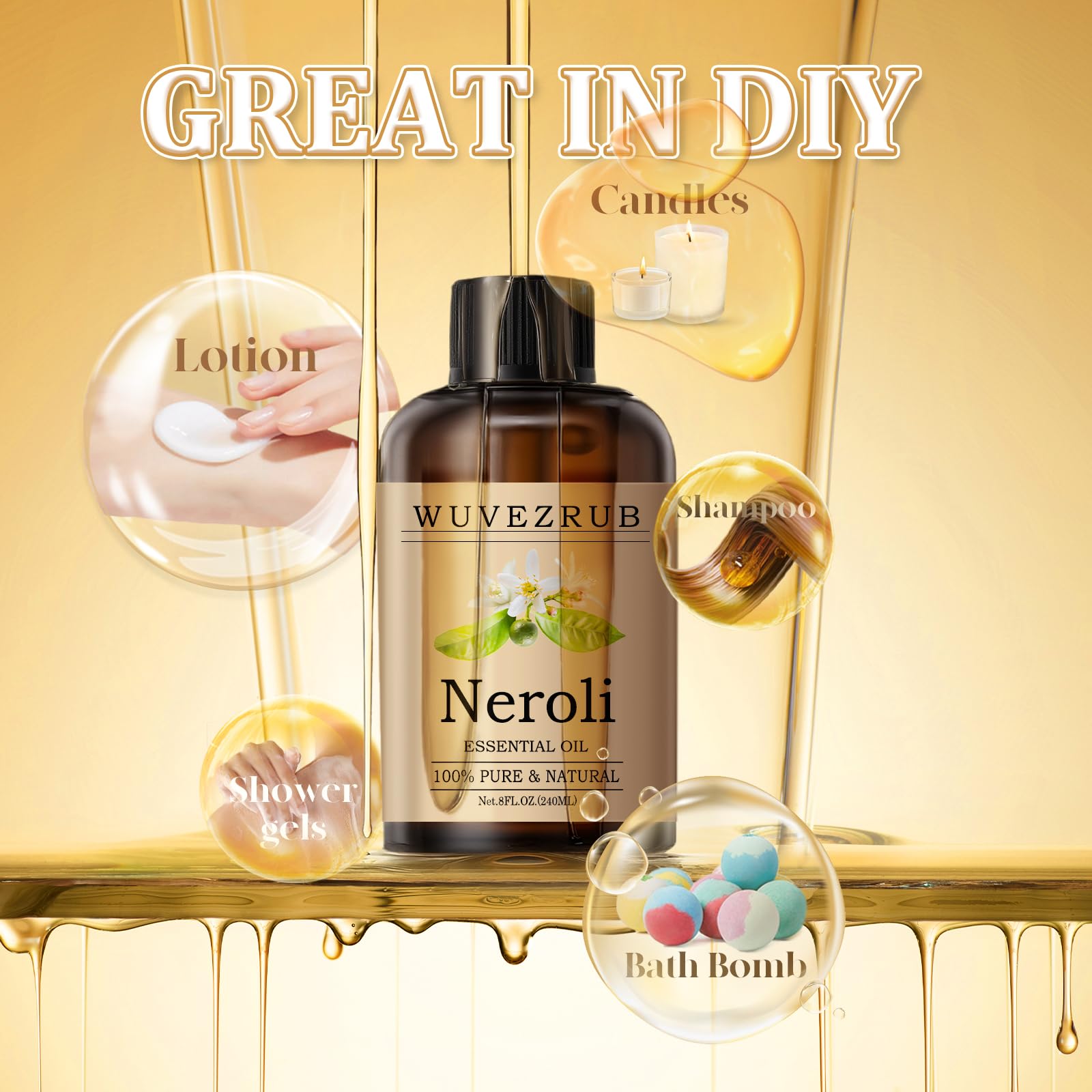 DIY fragrance crafting with Wuvezrub Neroli oil in candles and soaps.