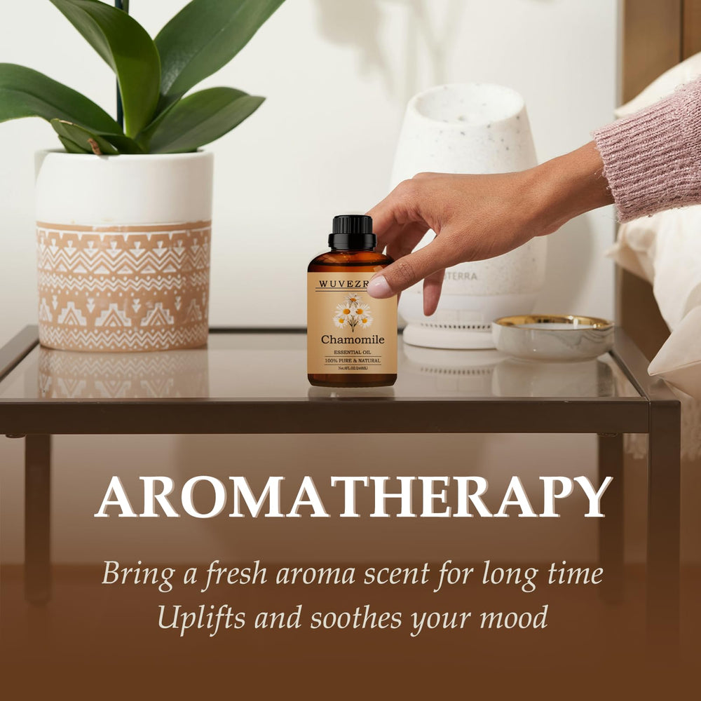 Wuvezrub Chamomile oil packaging highlights additive-free formula