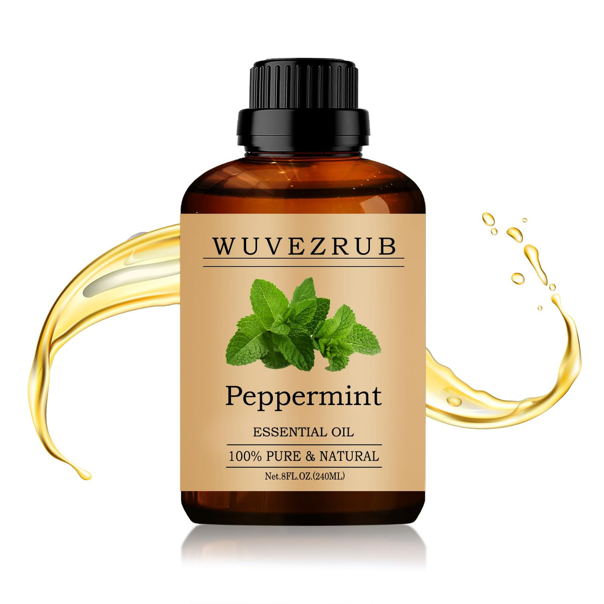 Wuvezrub Peppermint Oil 240ml bottle with dropper for easy aromatherapy use.