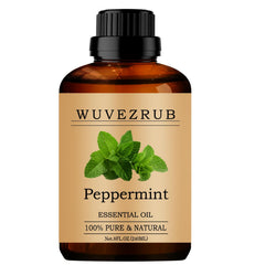 Wuvezrub peppermint oil bottle closeup for diffusion and aromatherapy use