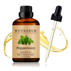 Wuvezrub Peppermint Essential Oil bottle with dropper, ideal for aromatherapy diffusion.