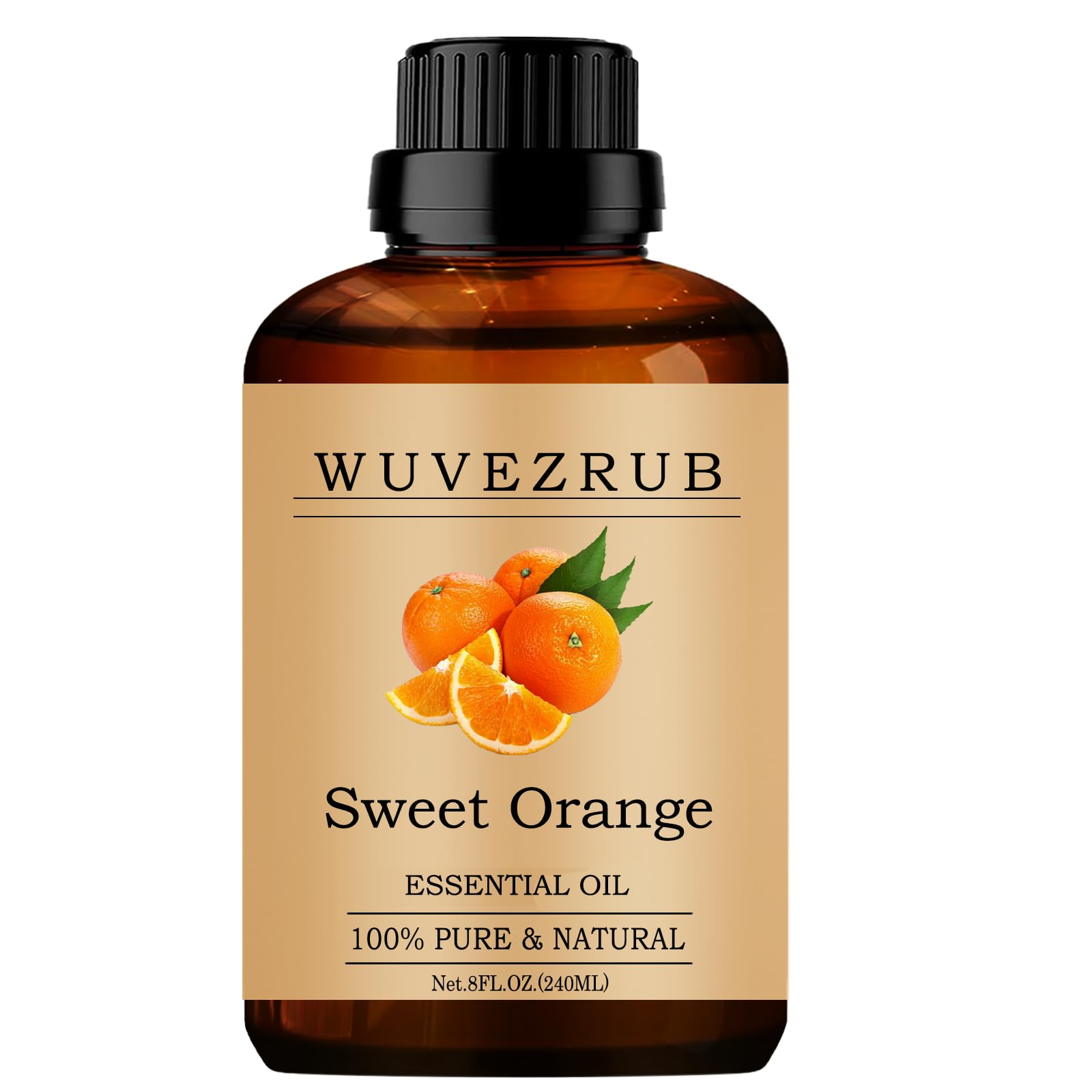 Wuvezrub Sweet Orange essential oil bottle for pure aromatherapy diffusion.