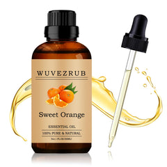 Wuvezrub Sweet Orange Essential Oil bottle shown for pure citrus aroma.
