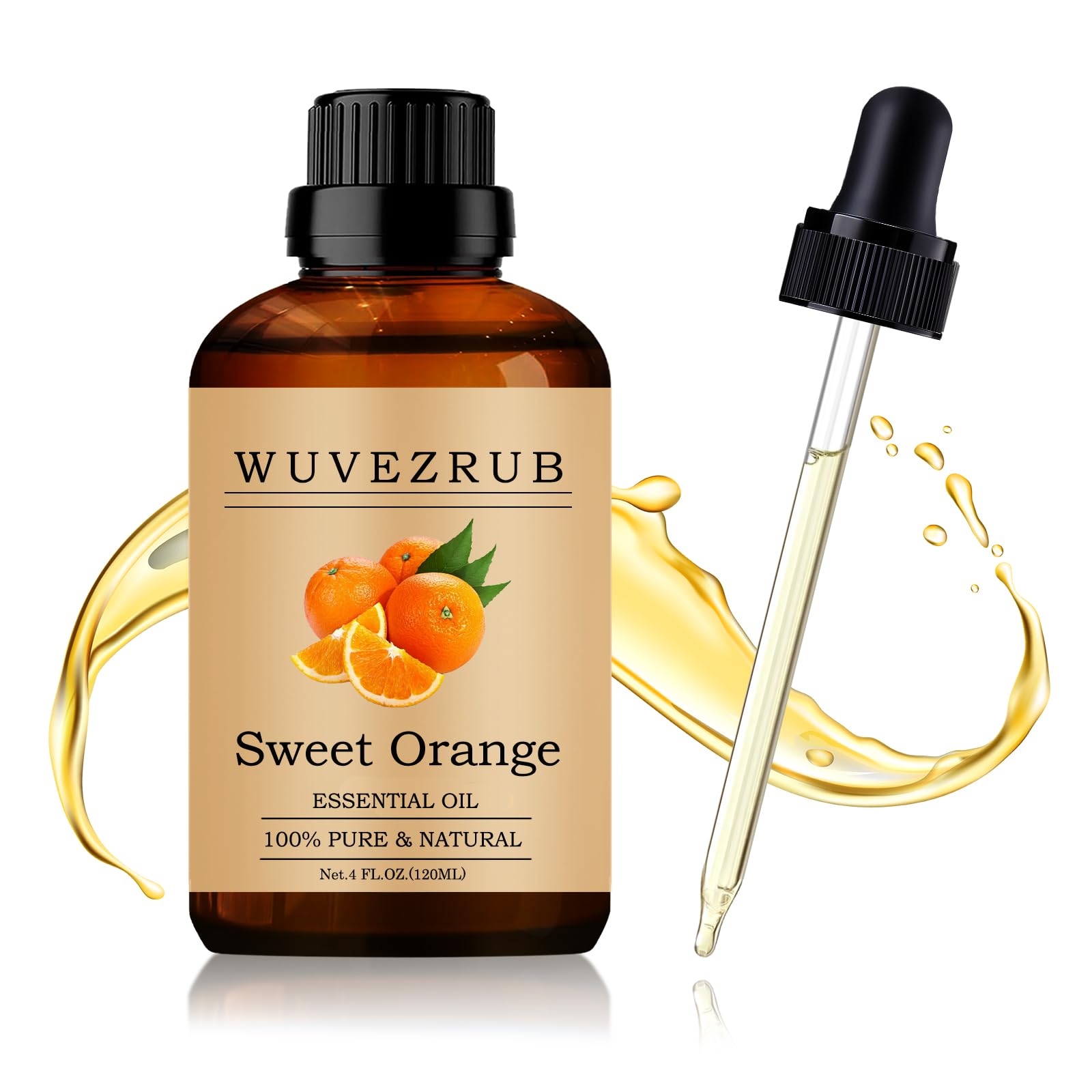 Wuvezrub Sweet Orange essential oil bottle ready for aromatherapy diffusion.