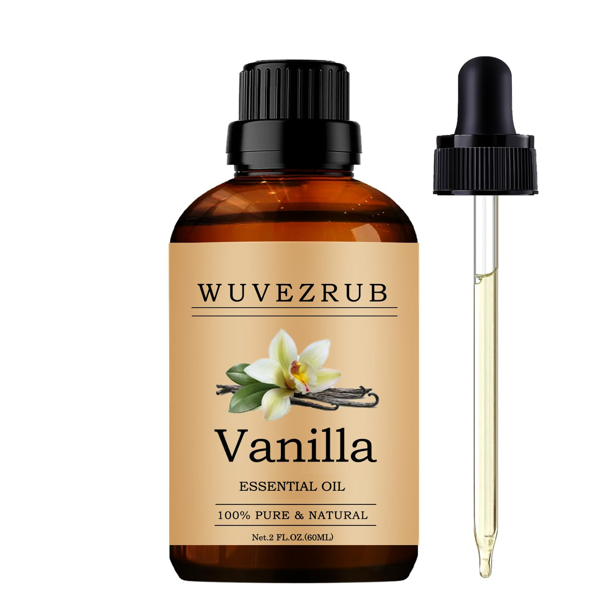 Wuvezrub Vanilla essential oil bottle for diffusion, delivering a warm aroma.