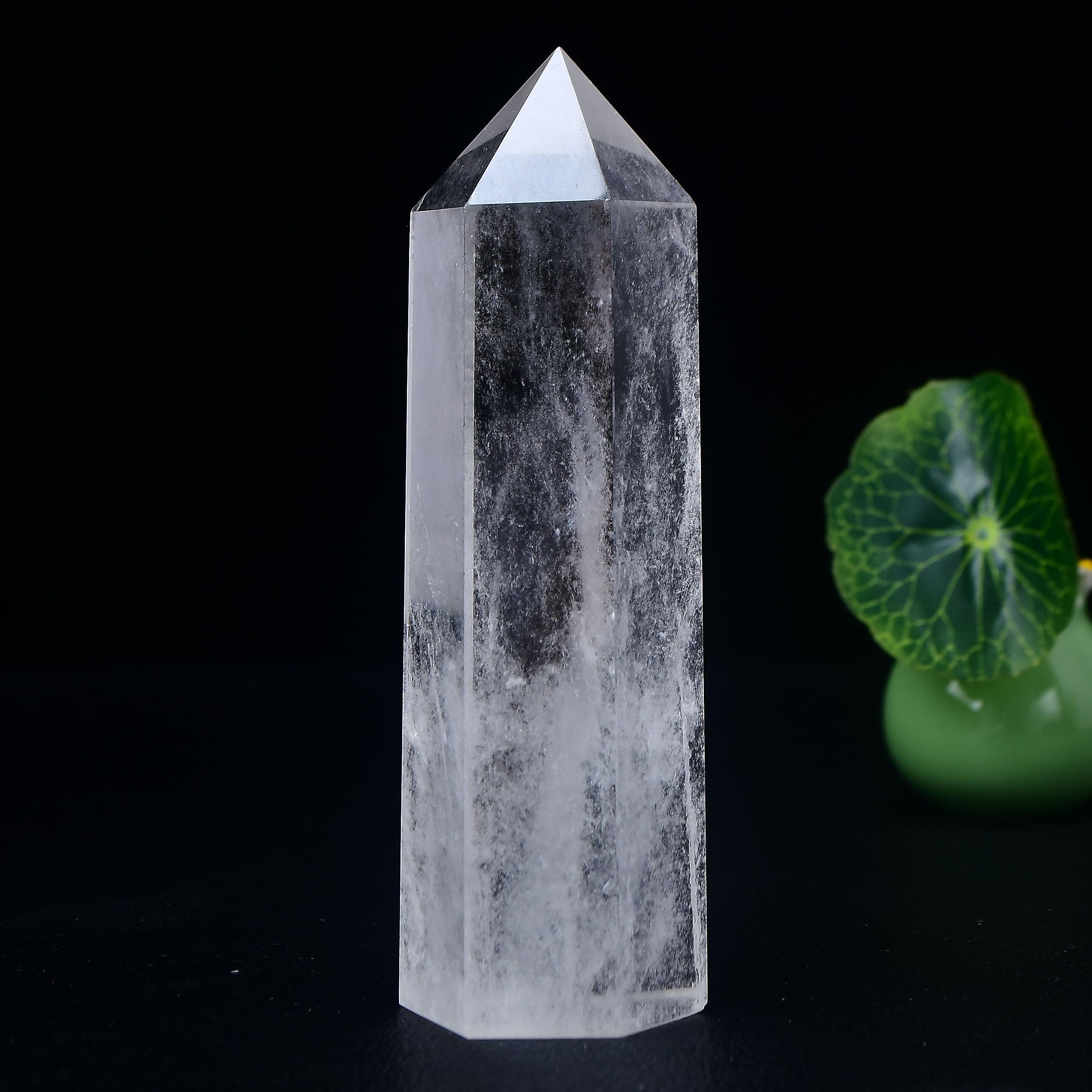 WuYoushi large clear quartz tower with spire for focused meditation energy.