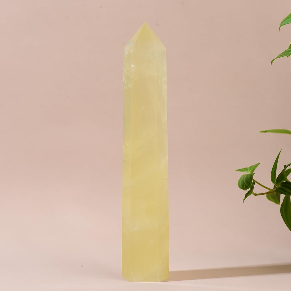 WUYOUSHI natural quartz wand spire highlighting raw crystal beauty.