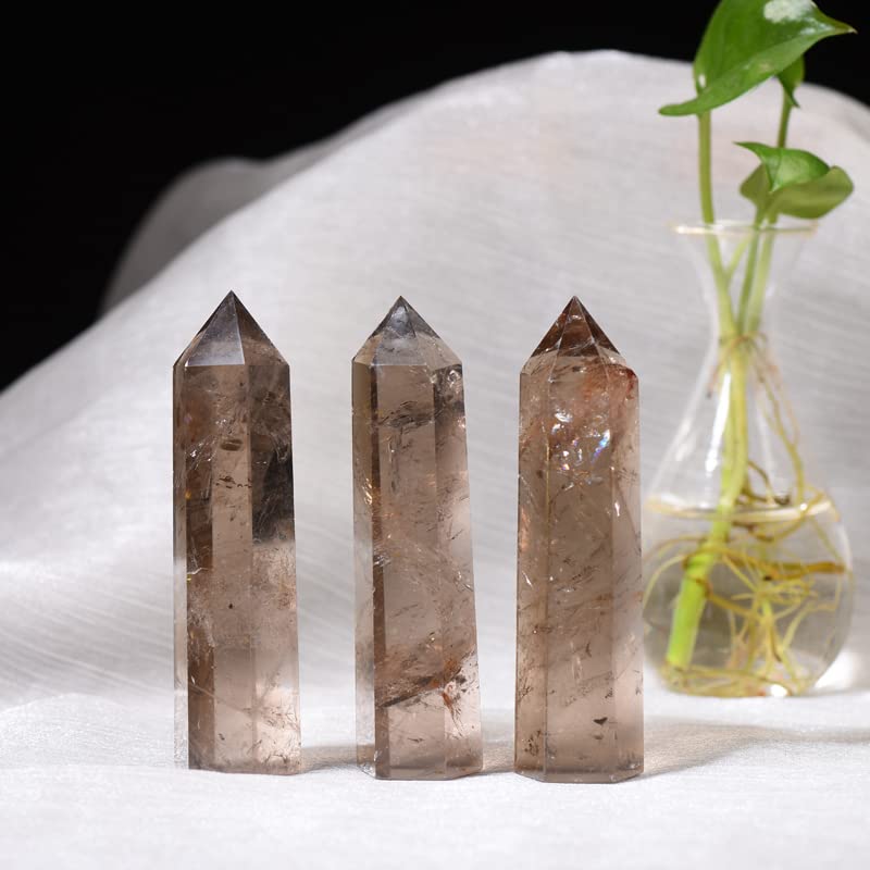 WUYOUSHI smoky quartz tower on a stand for stable display