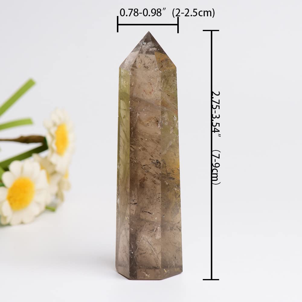 Closeup of the polished spire on the WUYOUSHI smoky quartz tower