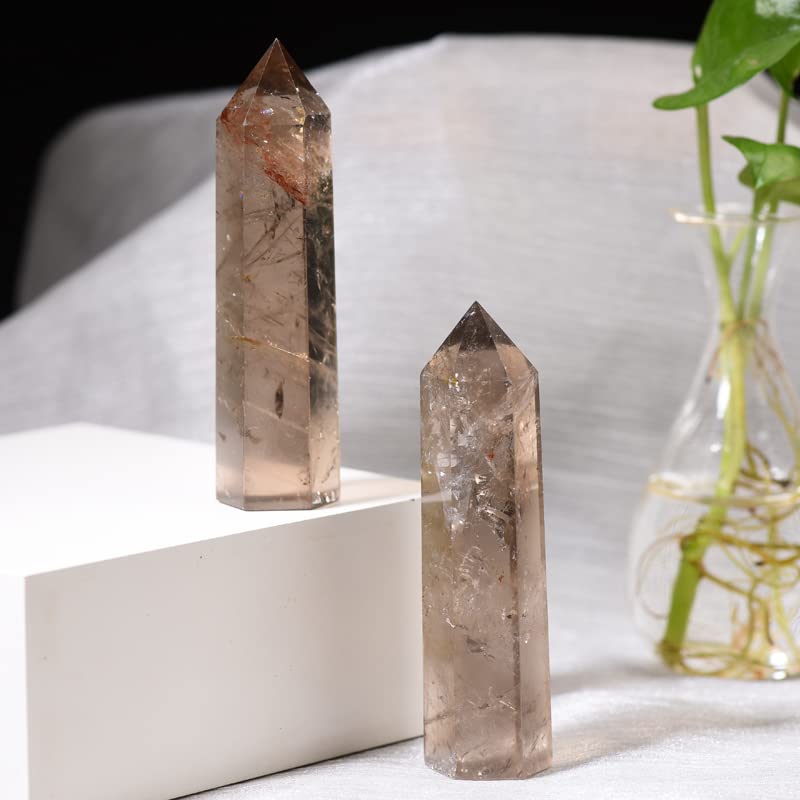 Natural variation in WUYOUSHI smoky quartz tower highlights character
