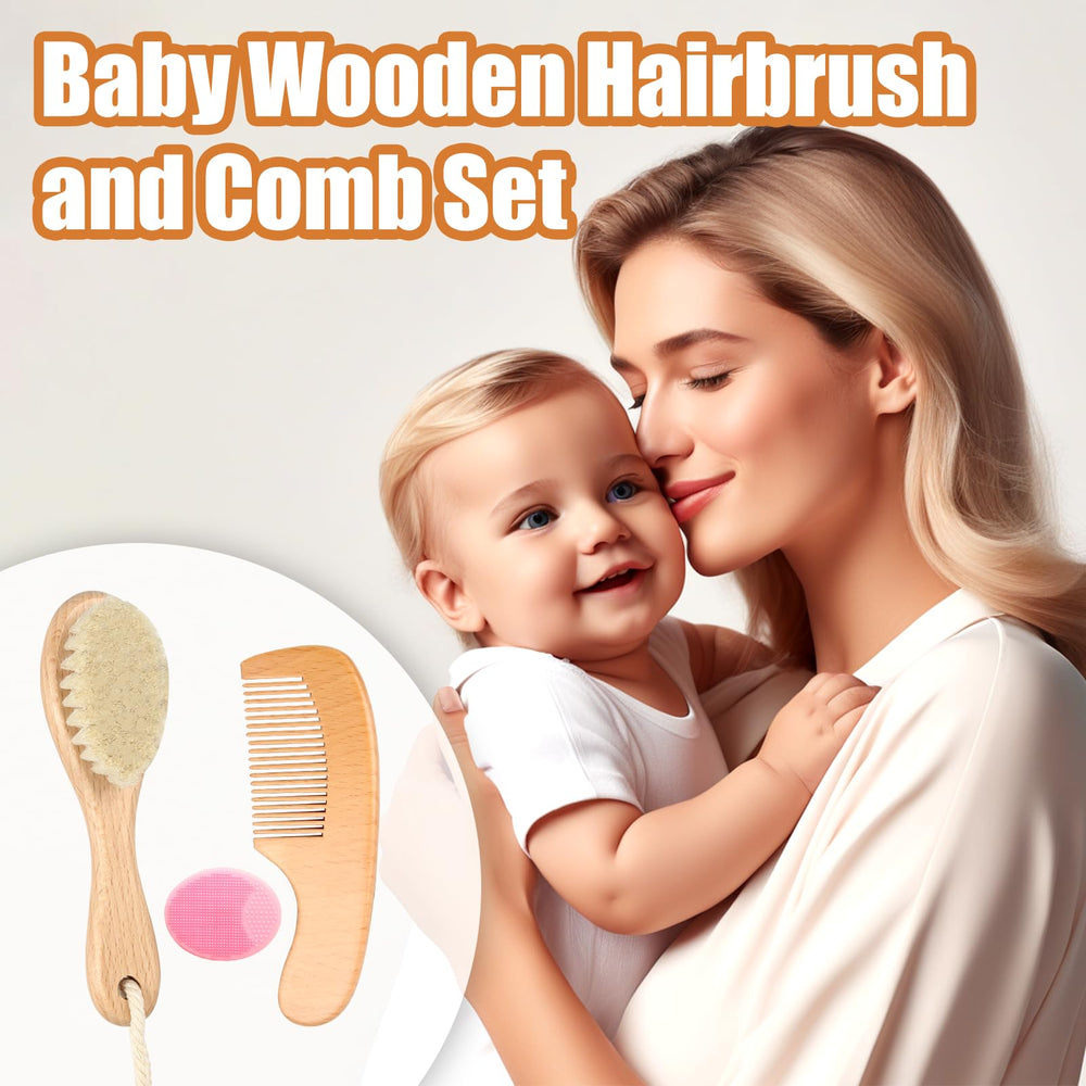 WXA baby wooden comb with rounded teeth for safe detangling pink