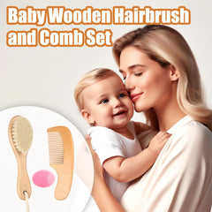 WXA baby wooden comb with rounded teeth for safe detangling pink