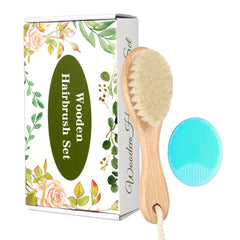WXA wooden brush with soft goat bristles for gentle baby grooming and scalp massage.