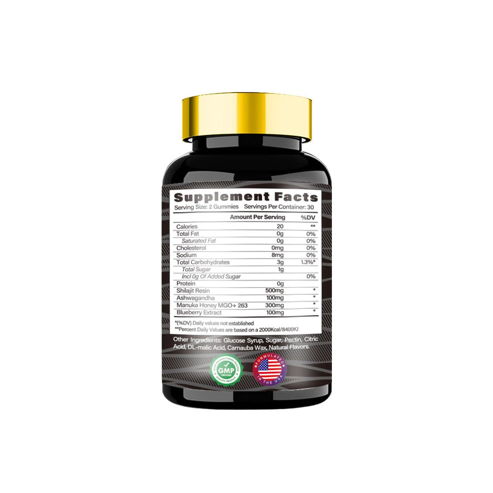 WXW Himalayan Shilajit Gummies bottle opened for quick, tasty post-workout recovery.