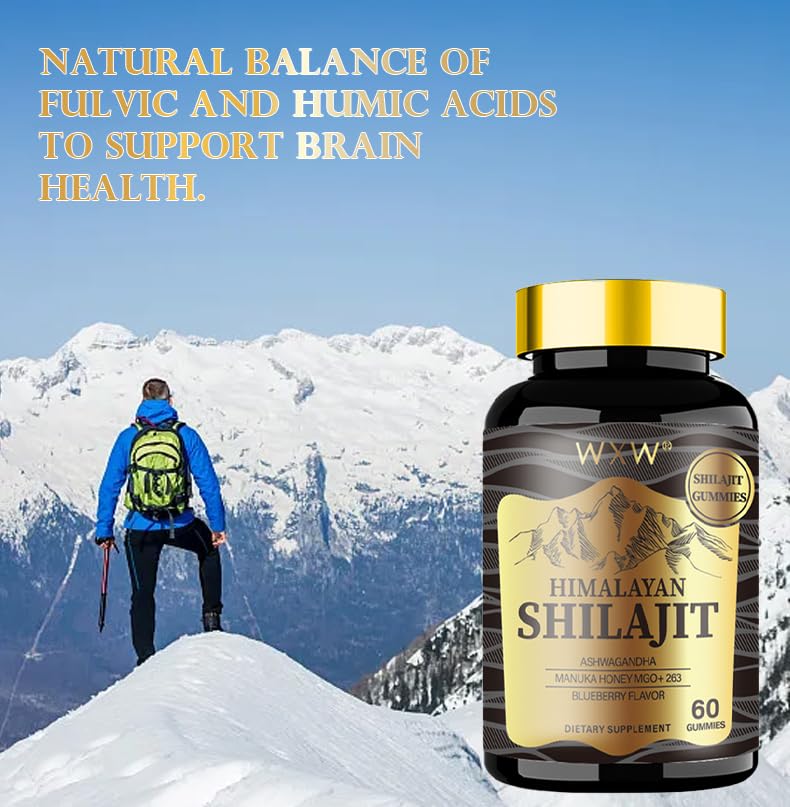 WXW Himalayan Shilajit Gummies nutrition label notes minerals, trace elements, and antioxidant protection.