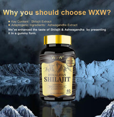 WXW Himalayan Shilajit Gummies packaging front emphasizes daily routine convenience.